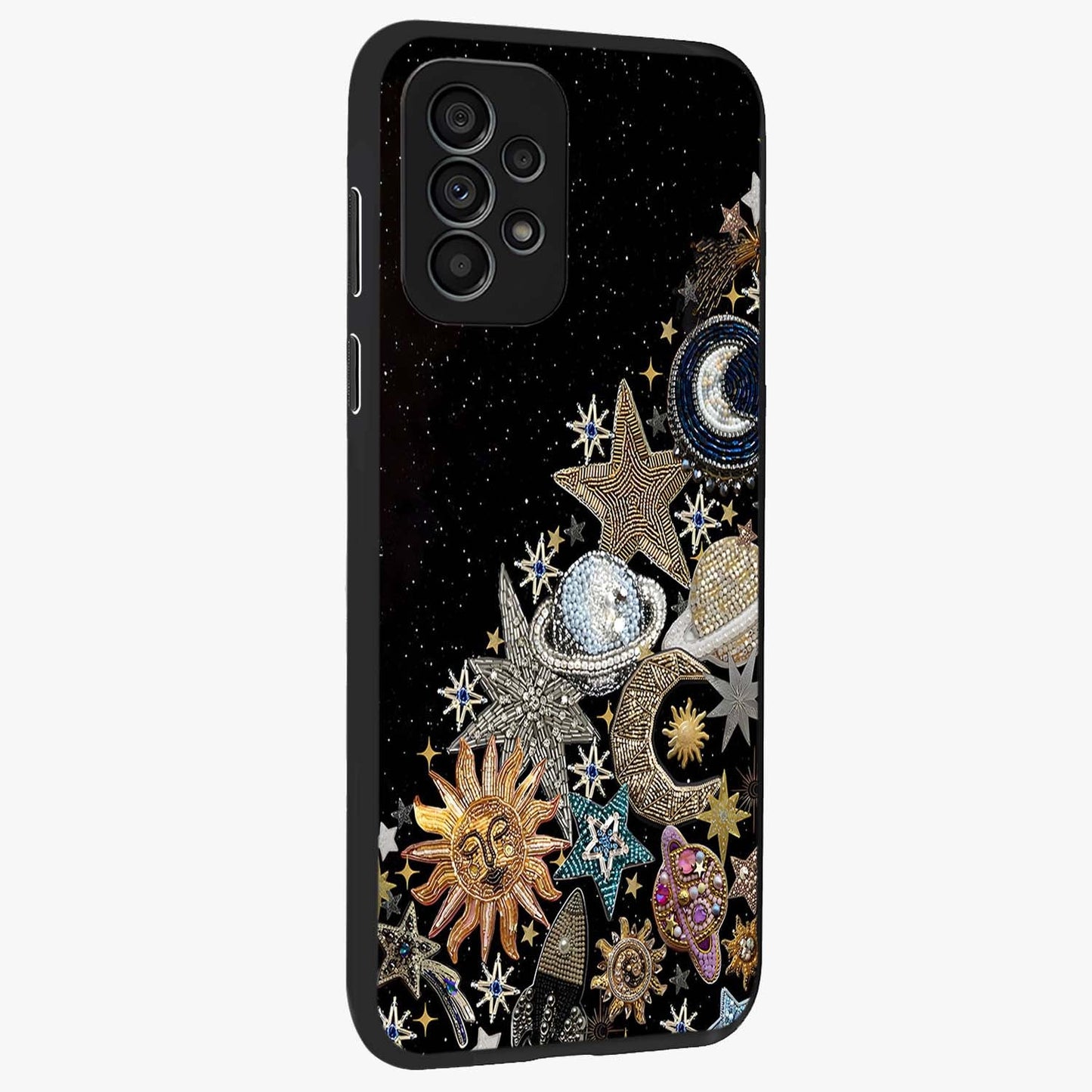 Cosmic Sparkle Dreams Glass Case upright view showcasing glowing cosmic artwork with magical galaxy theme.