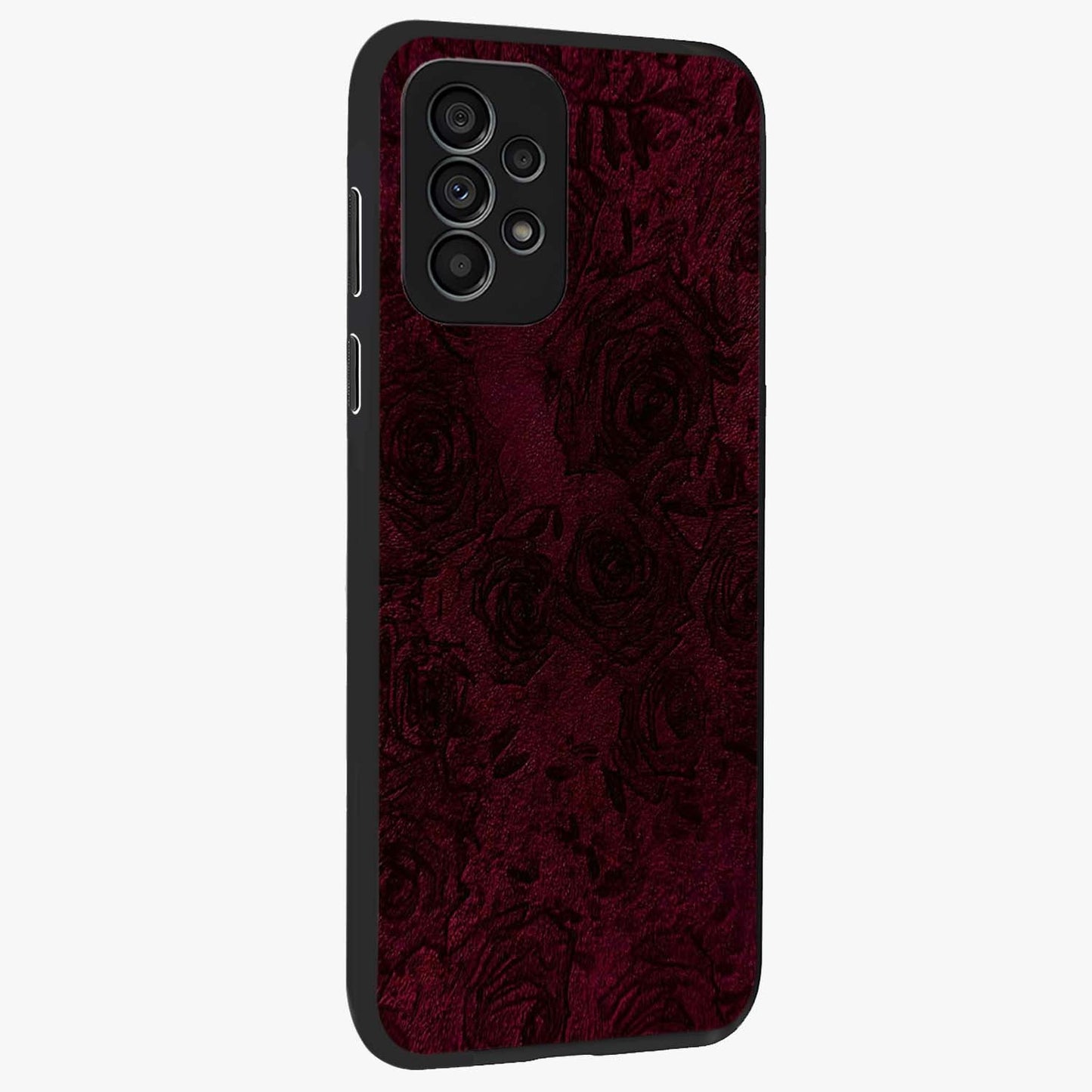 Crimson Fade Flow Glass Case upright view showcasing dynamic crimson flow artwork with stylish abstract theme.