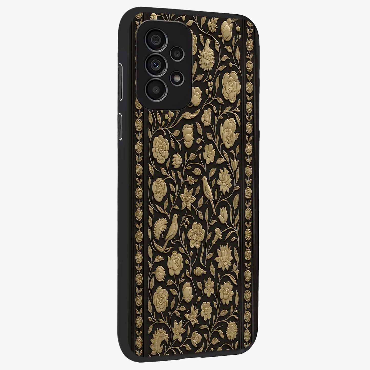 Golden Evil Eye Mandala Glass Case upright view showcasing decorative evil eye mandala artwork with spiritual aesthetic style.