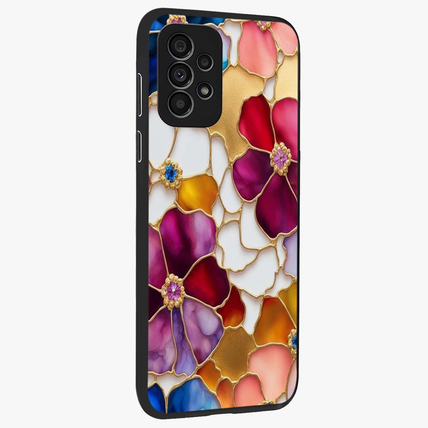 Marble Flower Pattern Glass Case upright view showcasing decorative marble flower artwork with refined style.