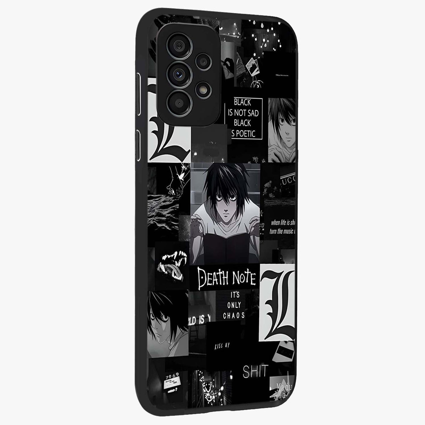 Midnight Chaos Mind Glass Case upright view showcasing expressive abstract artwork with bold dark theme.
