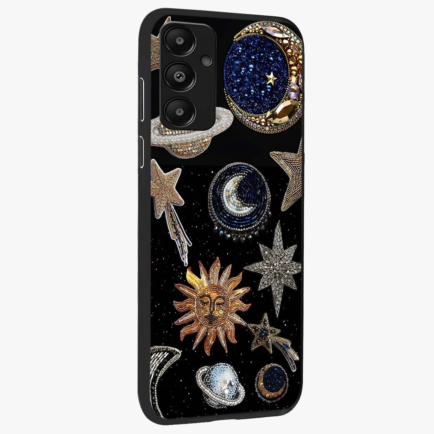 Celestial Gem Constellations Glass Case upright view showcasing cosmic constellation artwork with celestial aesthetic style.