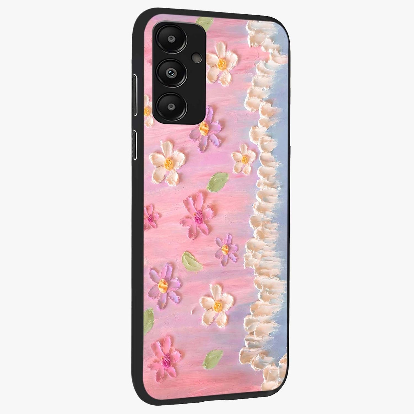 Dreamy Painted Garden Glass Case upright view showcasing vibrant floral garden artwork with artistic nature theme.