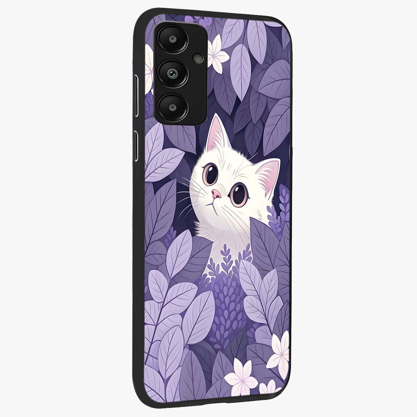 Lilac Hide Peek Cat Glass Case upright view showcasing charming cat artwork with adorable peek theme.
