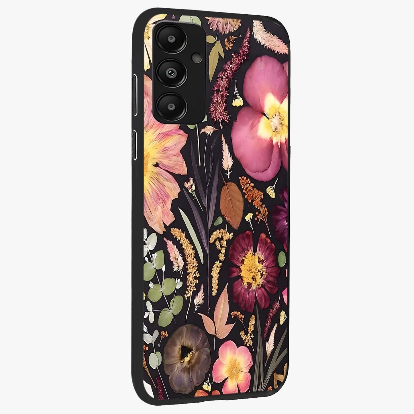 Petal Dream Tapestry Glass Case upright view showcasing detailed floral tapestry artwork with artistic nature theme.
