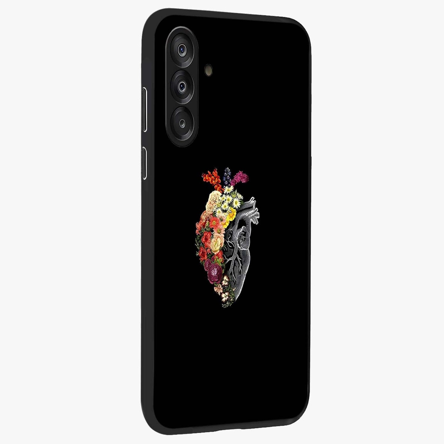 Heart With Flowers Glass Case upright view showcasing decorative heart and floral artwork with sweet romantic theme.