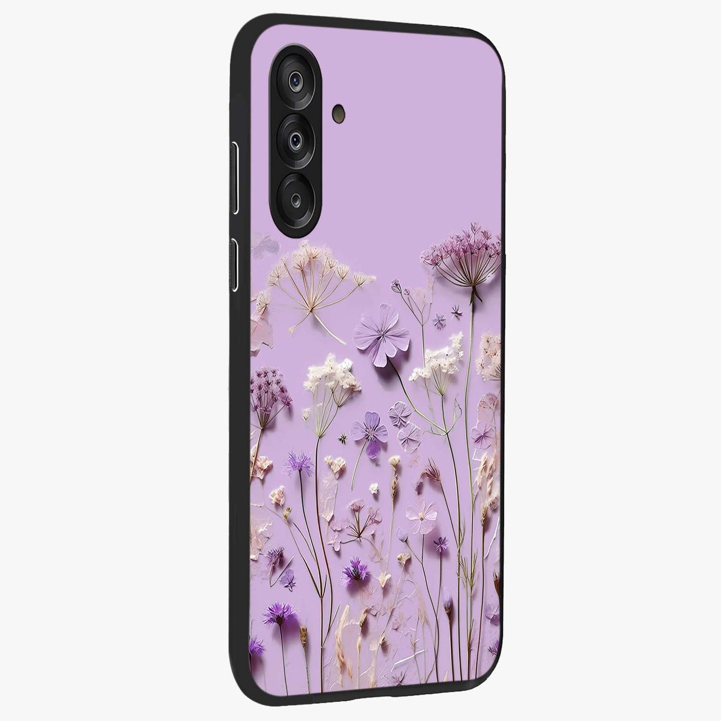 Lavender Blossom Dream Glass Case upright view showcasing delicate lavender blossom artwork with peaceful floral theme.