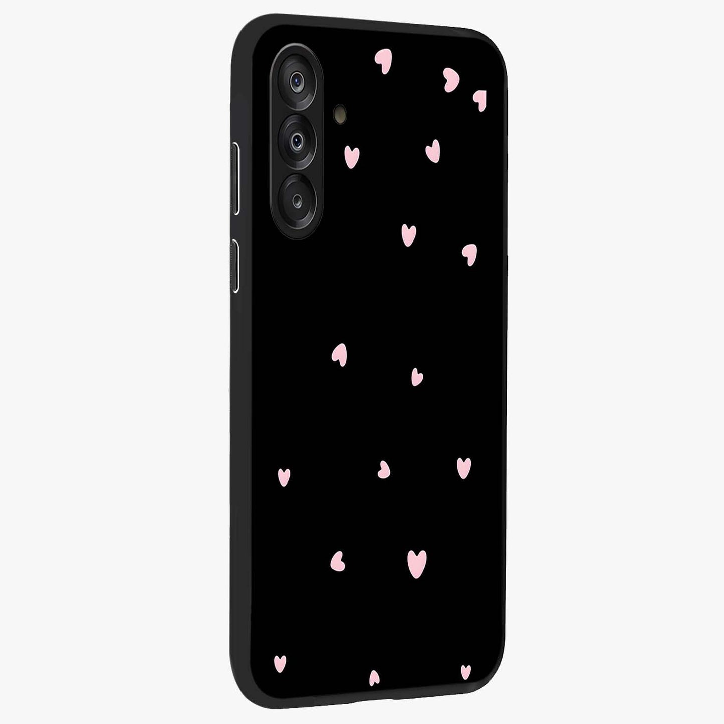 Pink Love Drops Glass Case upright view showcasing charming heart drop artwork with romantic playful theme.
