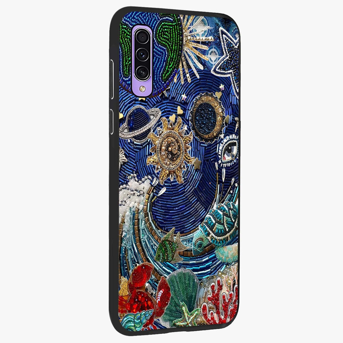 Universe Underwater Spark Glass Case upright view showcasing magical underwater galaxy artwork with vibrant cosmic theme.
