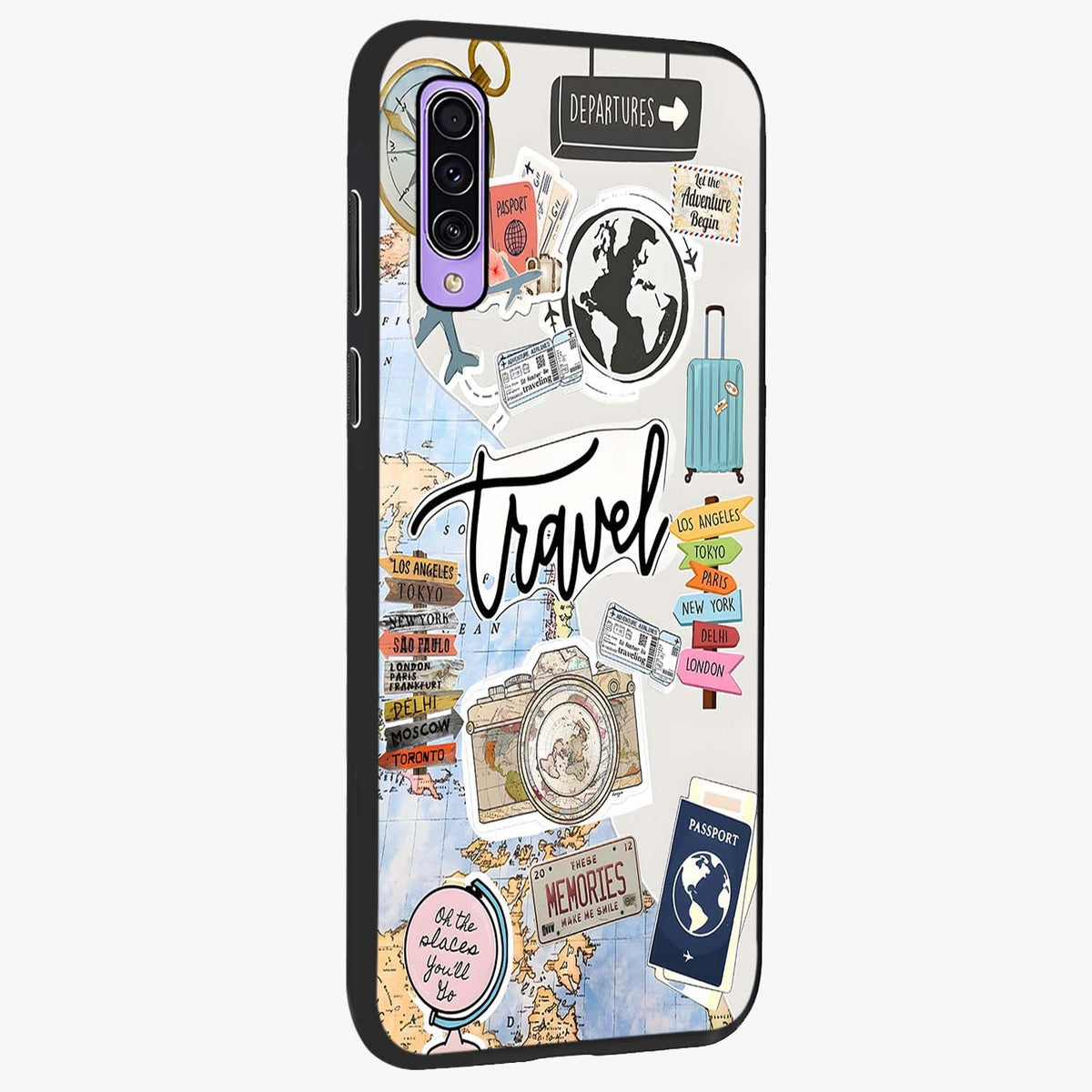 Wanderlust Journal Glass Case upright view showcasing wanderlust inspired artwork with creative exploration theme.