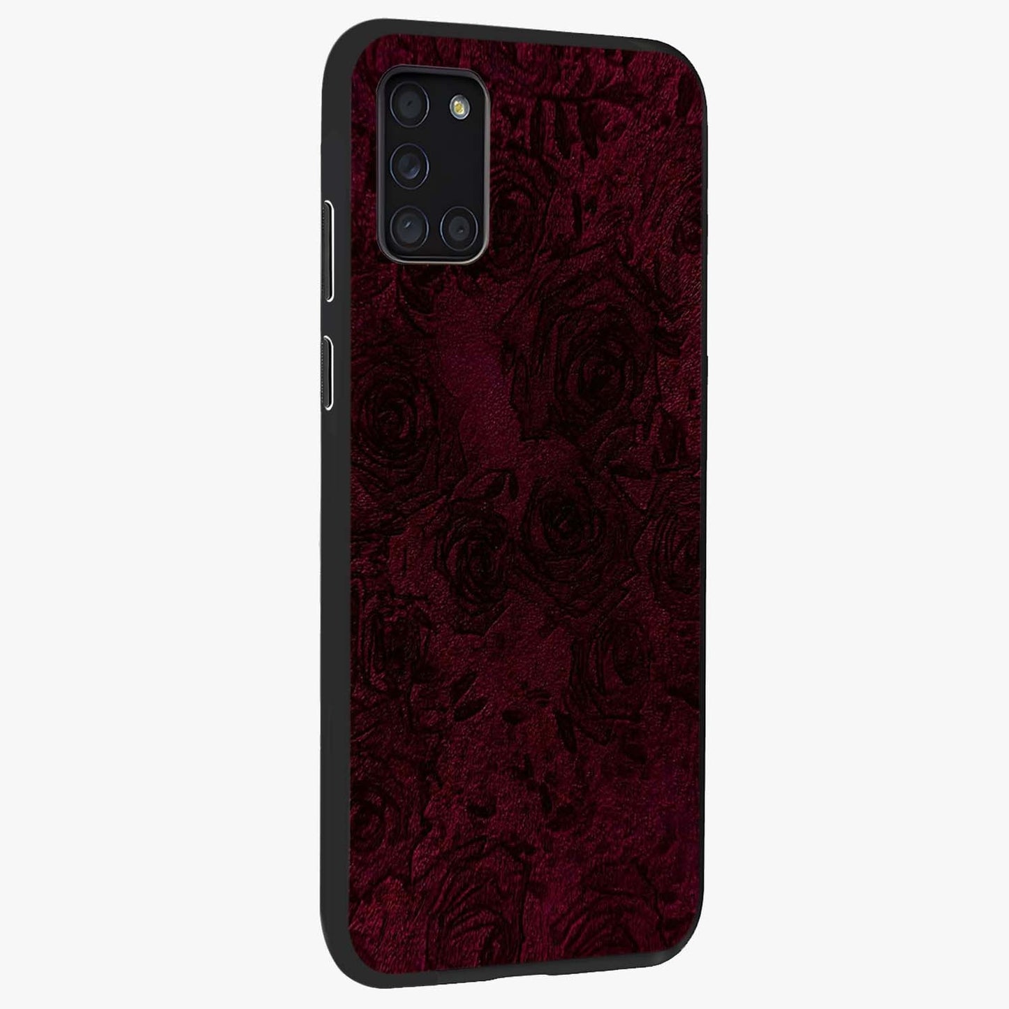 Crimson Fade Flow Glass Case upright view showcasing dynamic crimson flow artwork with stylish abstract theme.