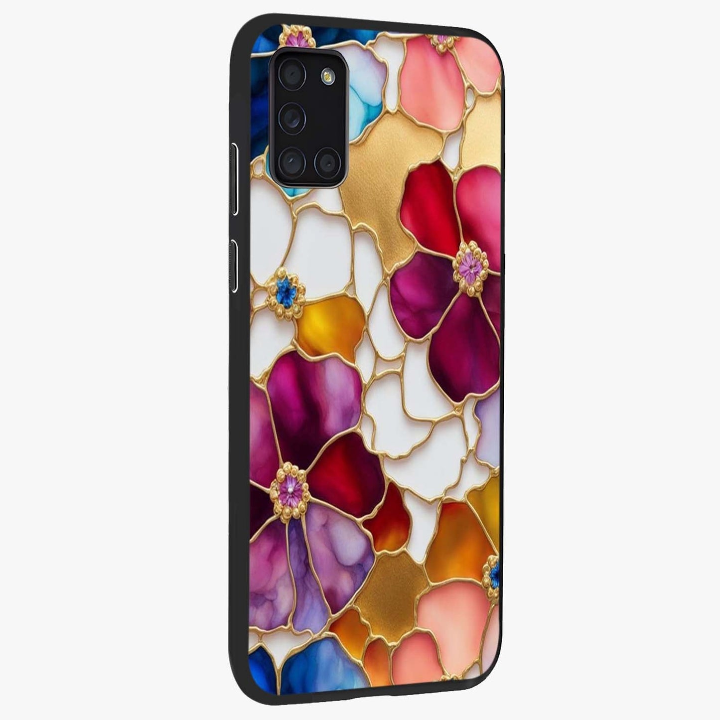 Marble Flower Pattern Glass Case upright view showcasing decorative marble flower artwork with refined style.