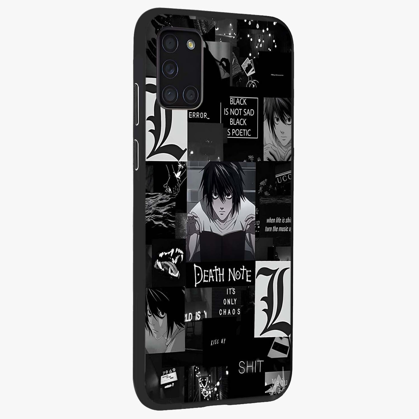 Midnight Chaos Mind Glass Case upright view showcasing expressive abstract artwork with bold dark theme.