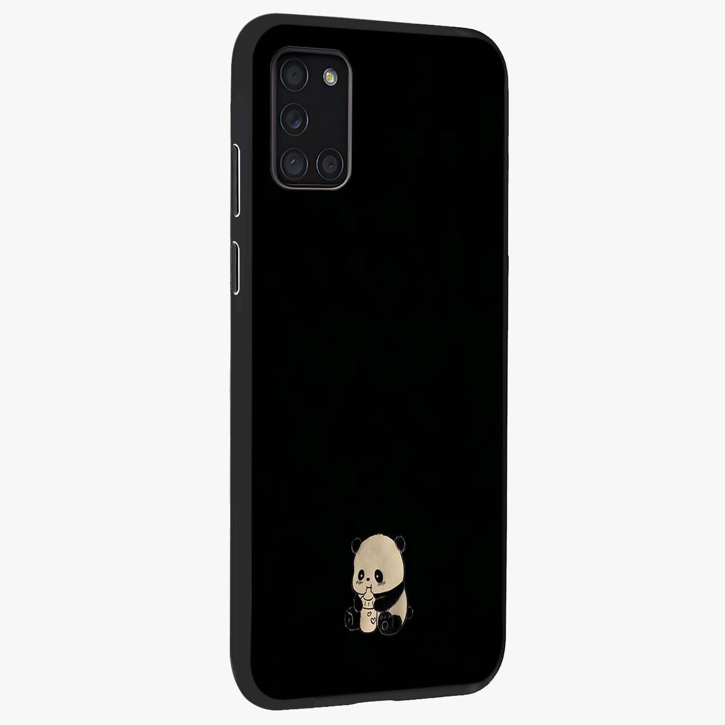 Midnight Panda Love Glass Case upright view showcasing charming panda artwork with playful romantic theme.