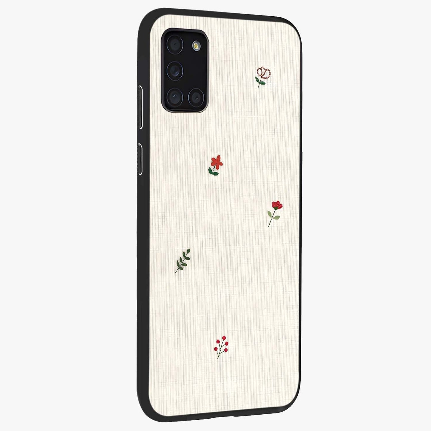 Minimalistic Blue With White Flower Pattern Glass Case upright view showcasing clean white flower artwork with calming blue theme.