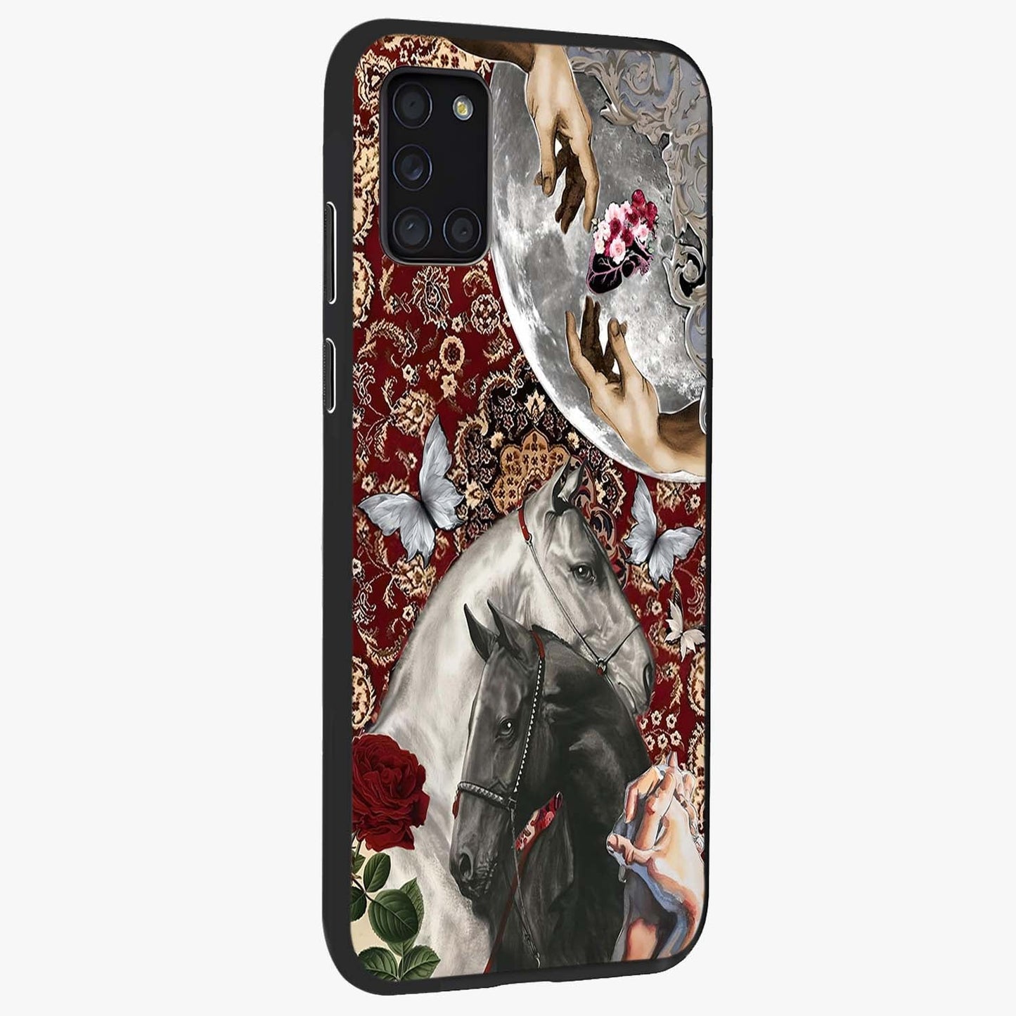Moonlit Royal Stallion Glass Case upright view showcasing dramatic horse artwork with glowing moon themed design.