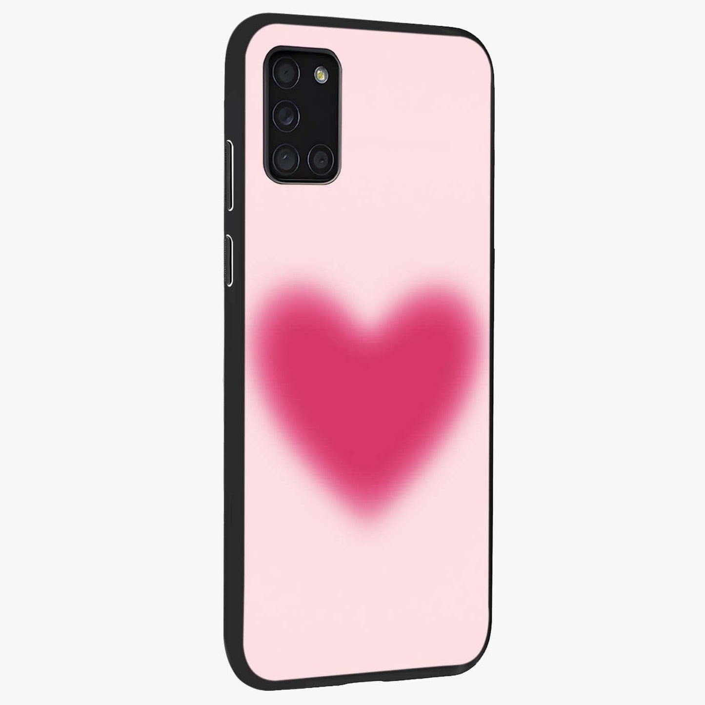 Pink Aura Heart Glass Case upright view showcasing romantic heart artwork with soft pastel theme.