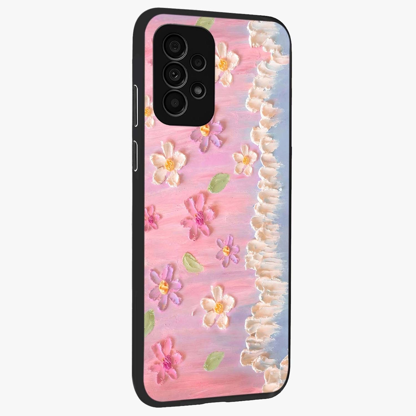 Dreamy Painted Garden Glass Case upright view showcasing vibrant floral garden artwork with artistic nature theme.