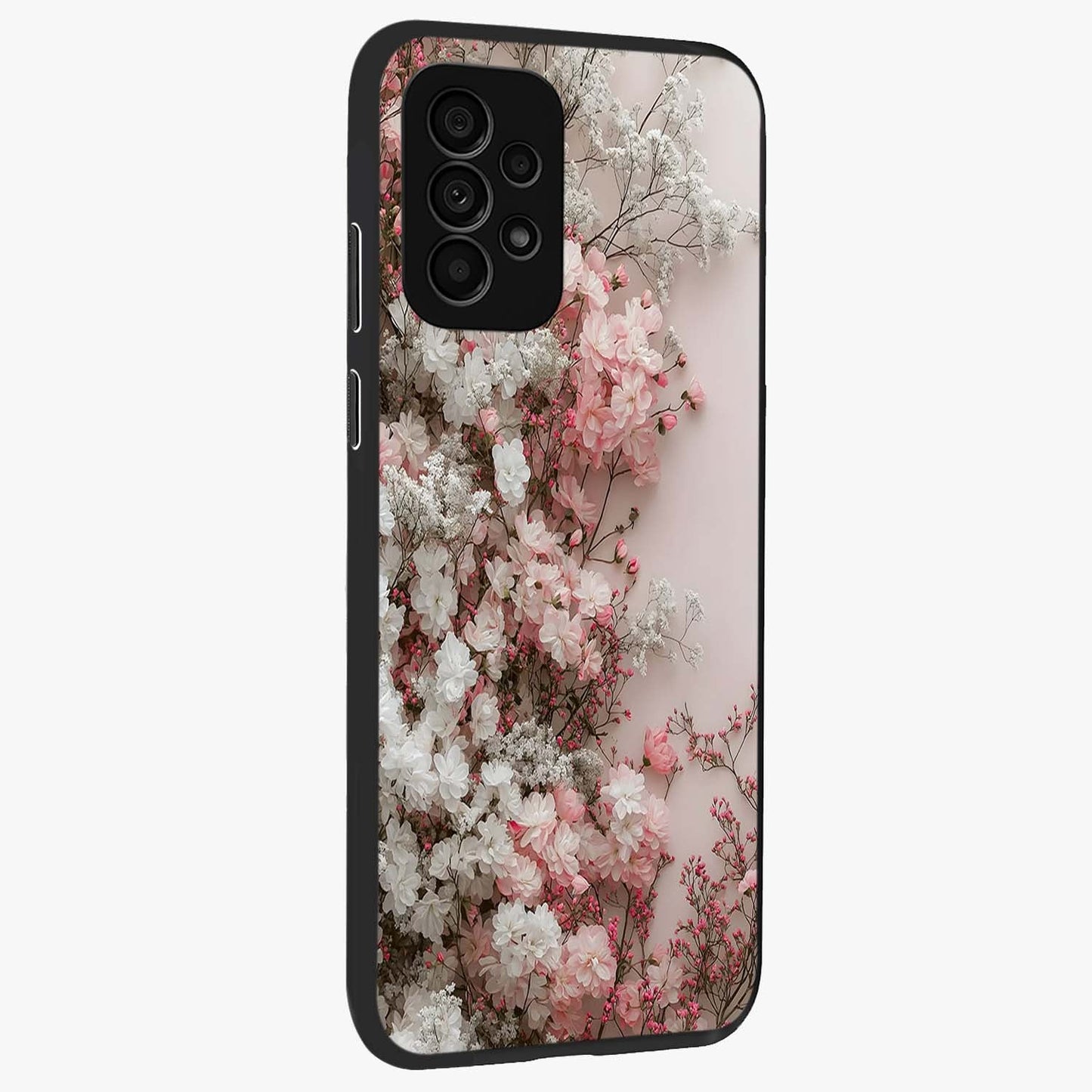 Blush Blossom Cloud Glass Case upright view showcasing calm floral cloud artwork with gentle dreamy theme.