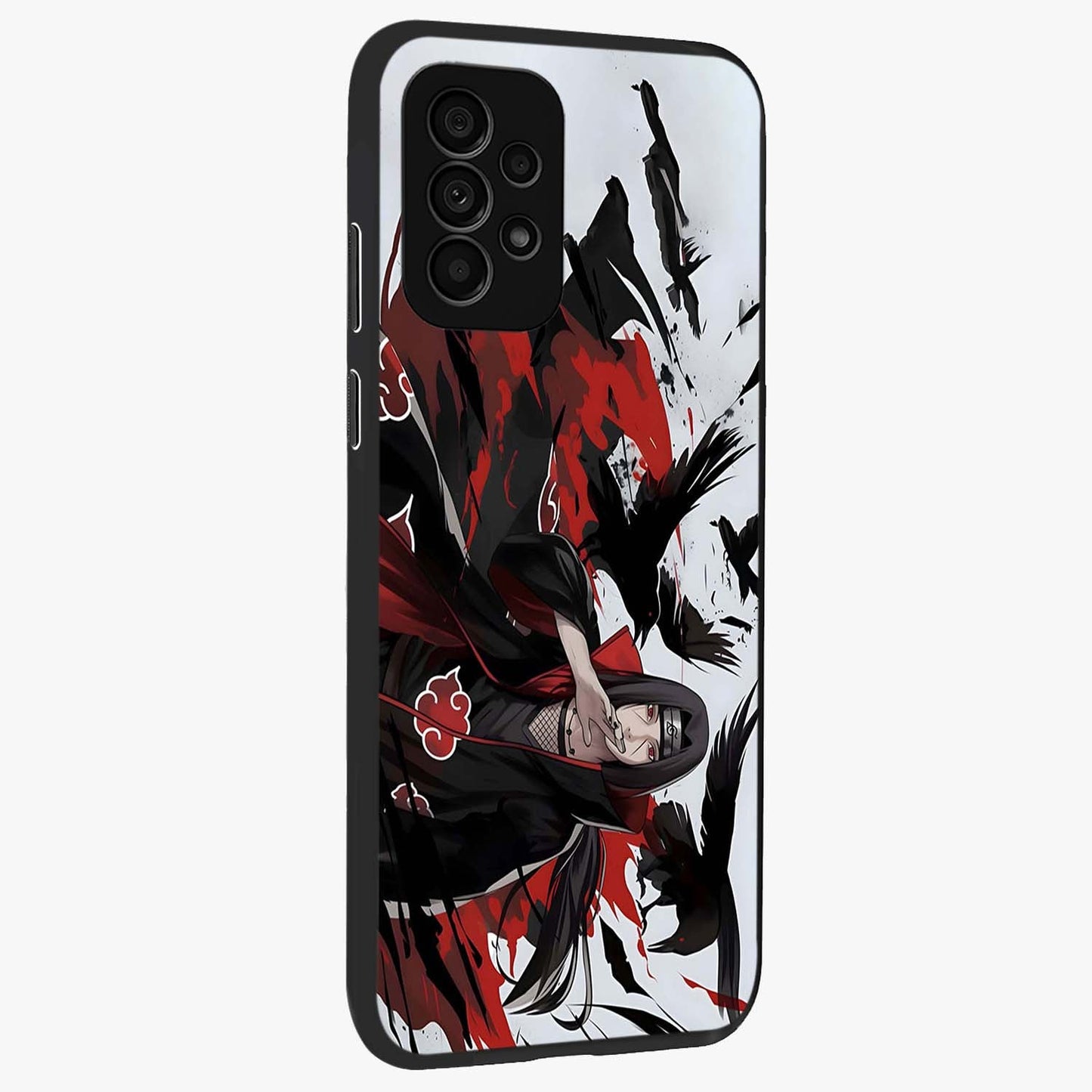 Crimson Crow Illusion Glass Case upright view showcasing striking crow illusion artwork with intense crimson theme.