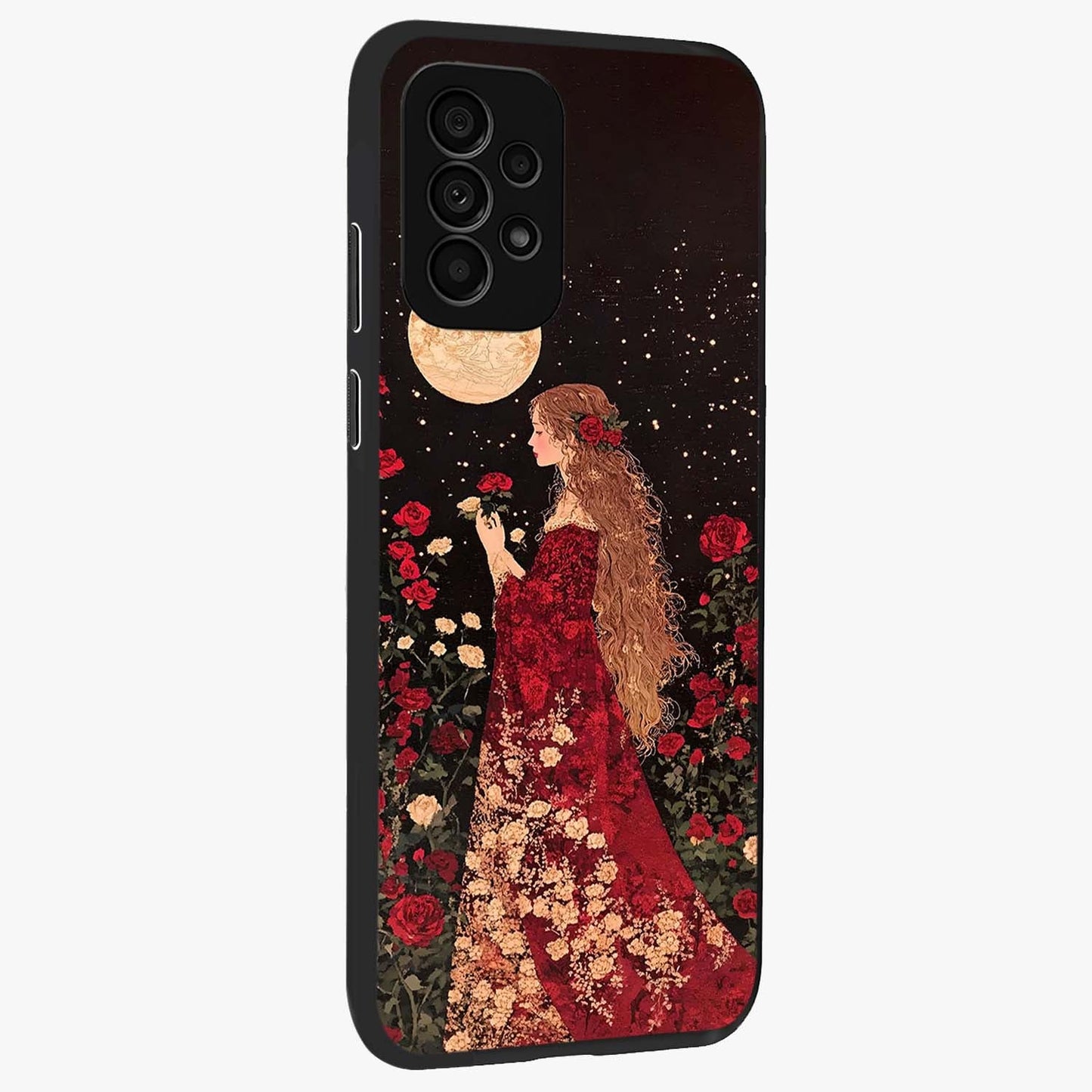 Crimson Dreams Glass Case upright view showcasing dreamy red toned artwork with modern aesthetic style.