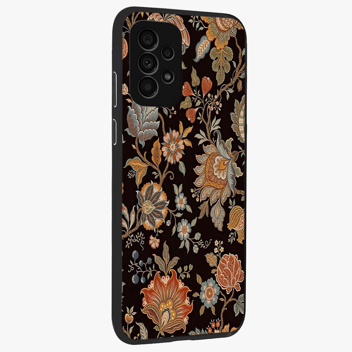 Vintage Floral Dream Glass Case upright view showcasing delicate floral artwork with timeless vintage theme.