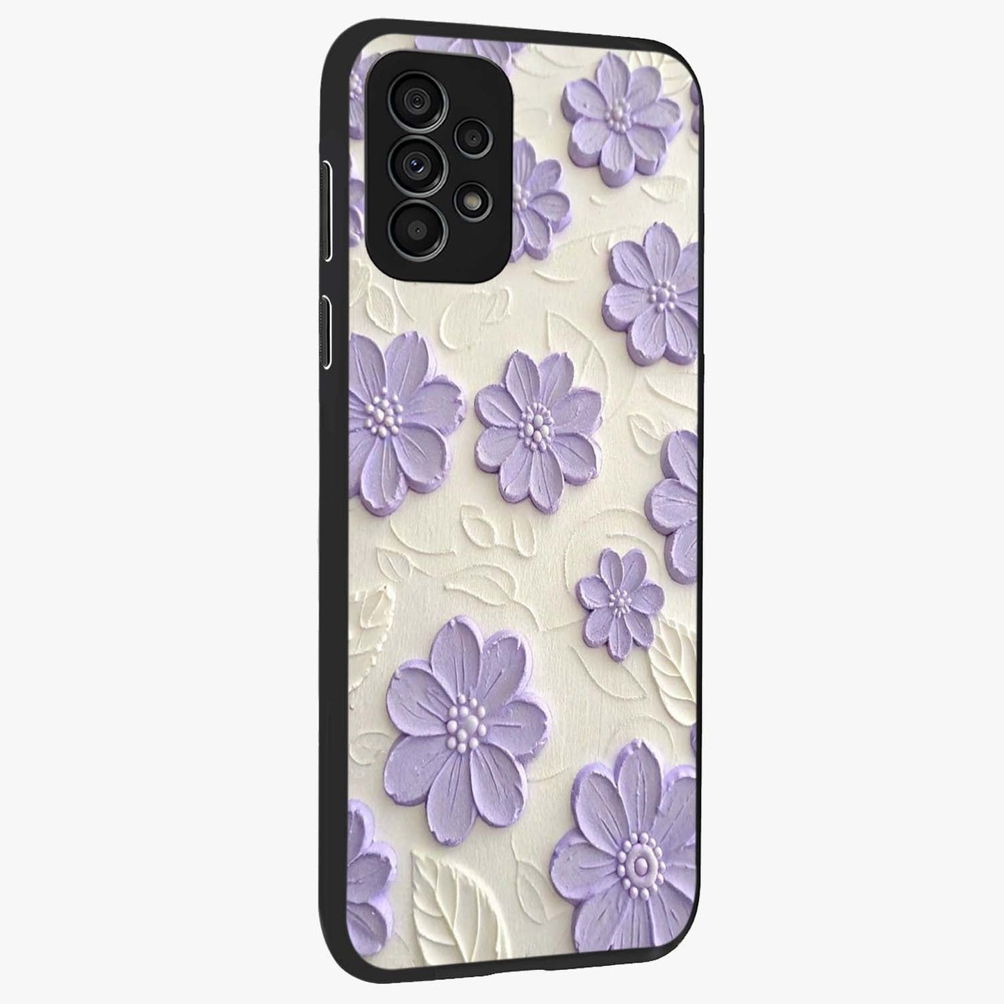 Floral Wall Art With Purple Flowers Glass Case upright view showcasing elegant purple flower artwork with decorative floral theme.