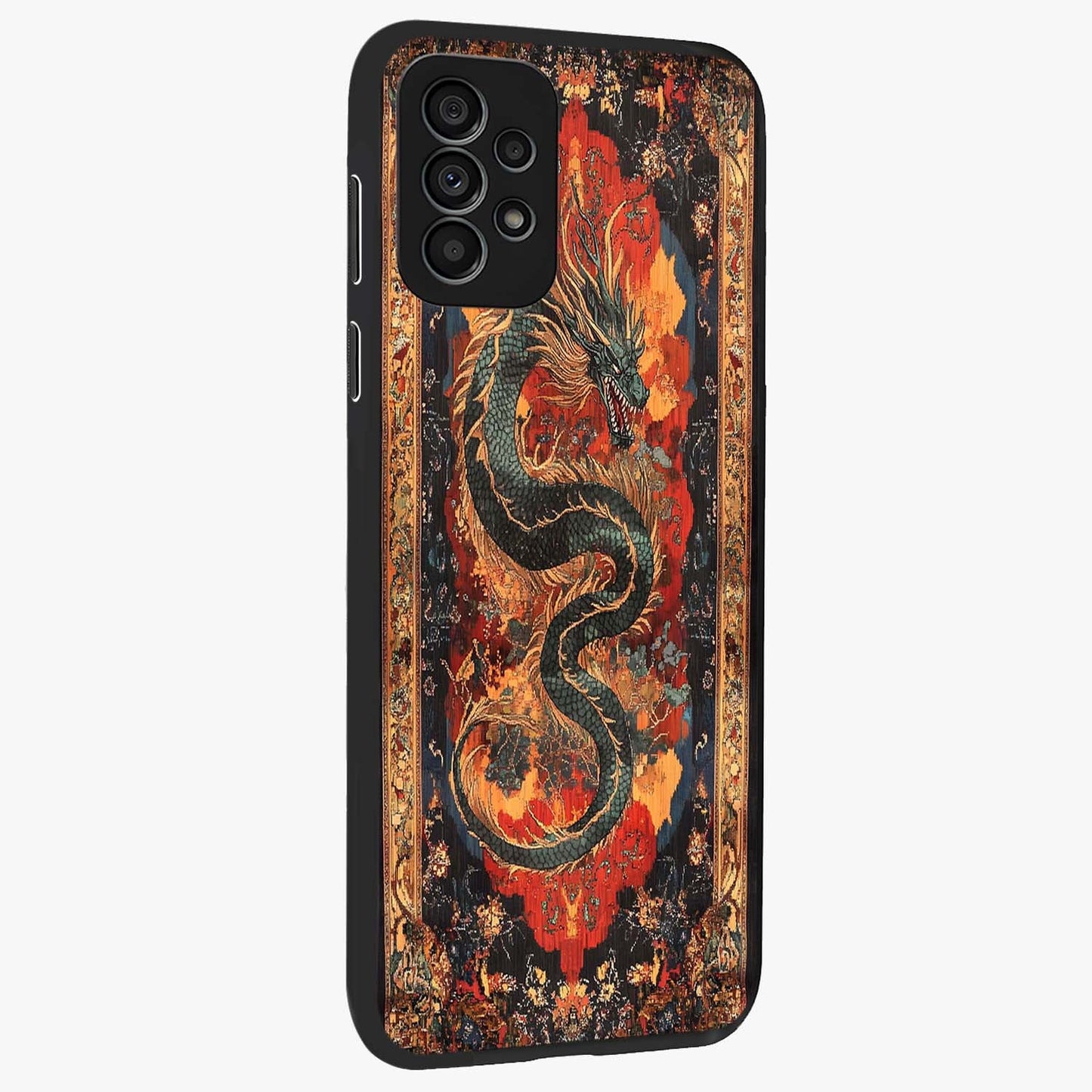 Inferno Dragon Soul Glass Case upright view showcasing intense dragon artwork with fantasy fire theme.