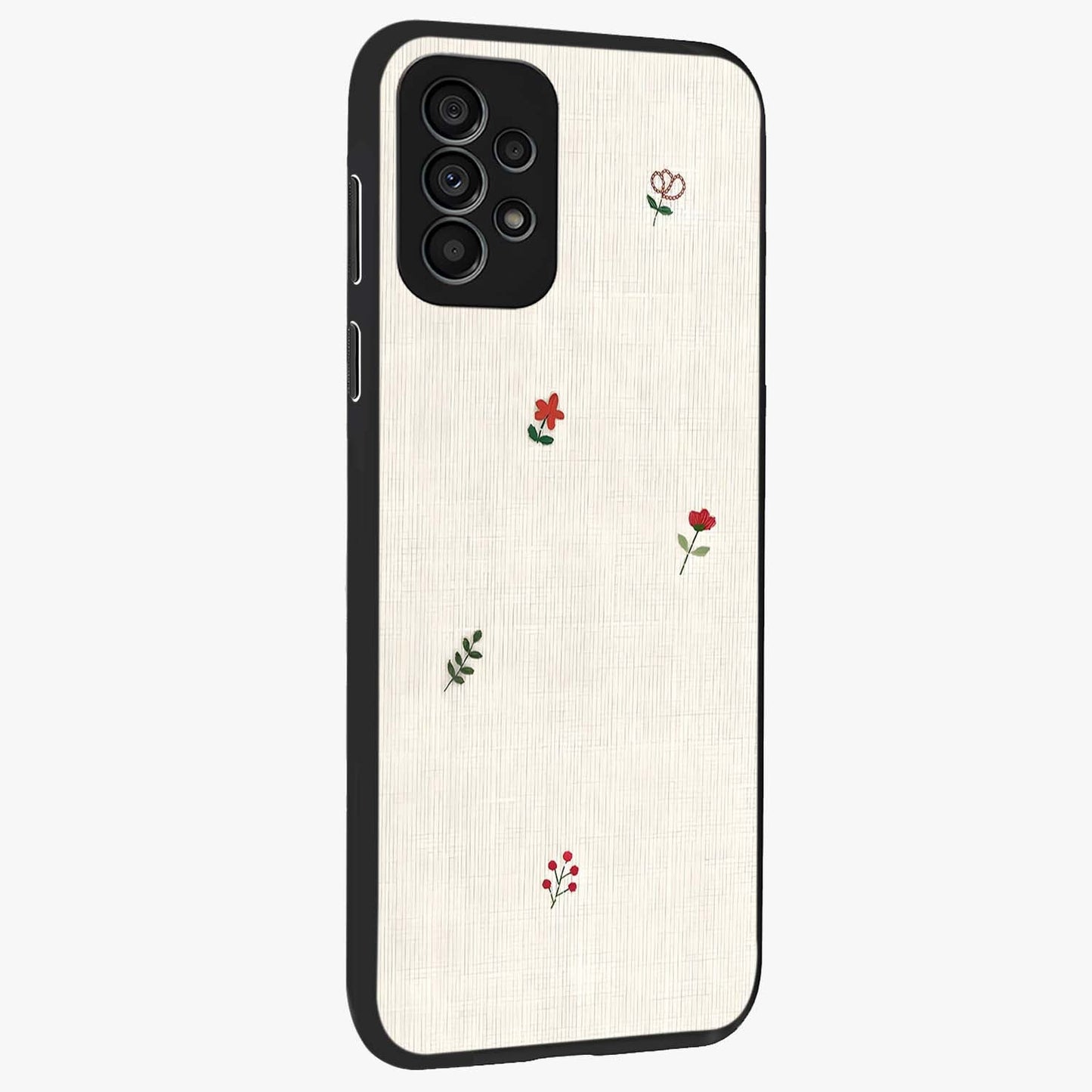 Minimalistic Blue With White Flower Pattern Glass Case upright view showcasing clean white flower artwork with calming blue theme.