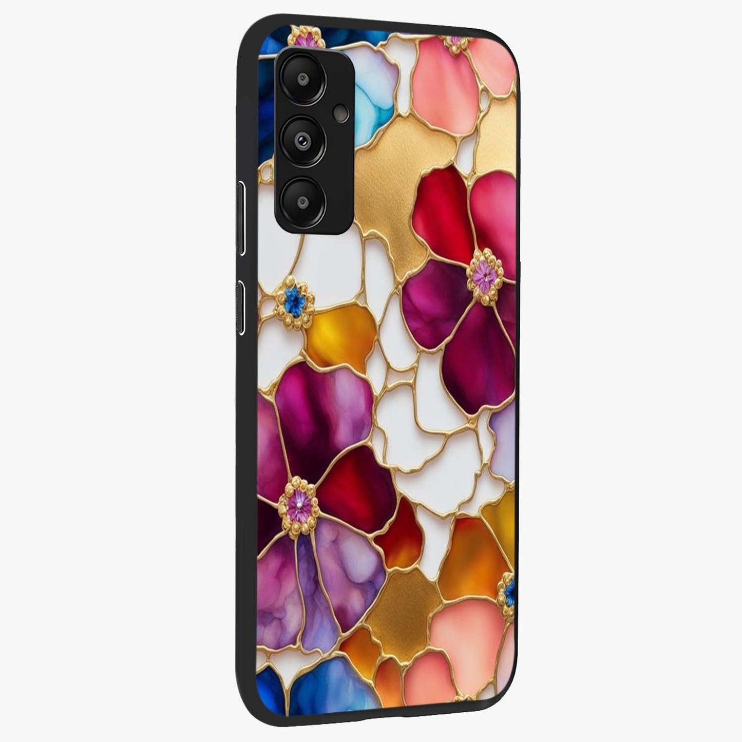 Marble Flower Pattern Glass Case upright view showcasing decorative marble flower artwork with refined style.