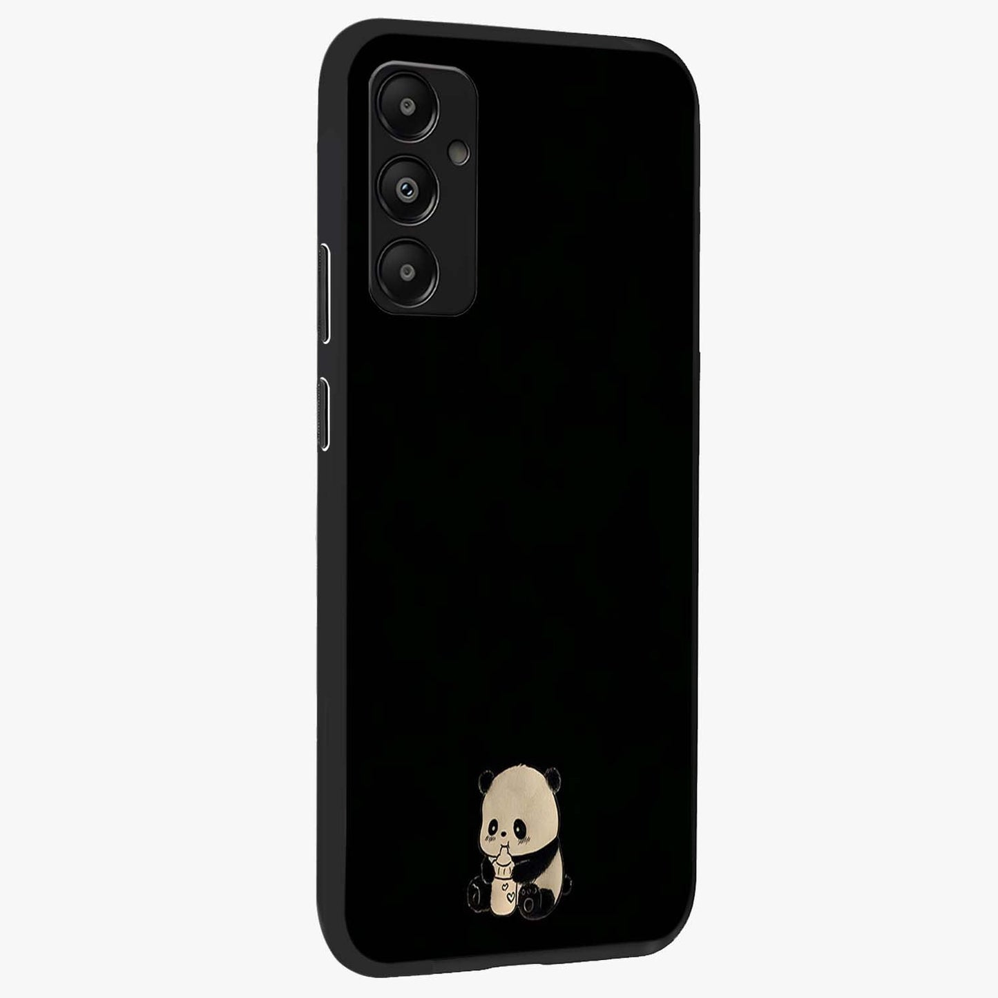 Midnight Panda Love Glass Case upright view showcasing charming panda artwork with playful romantic theme.