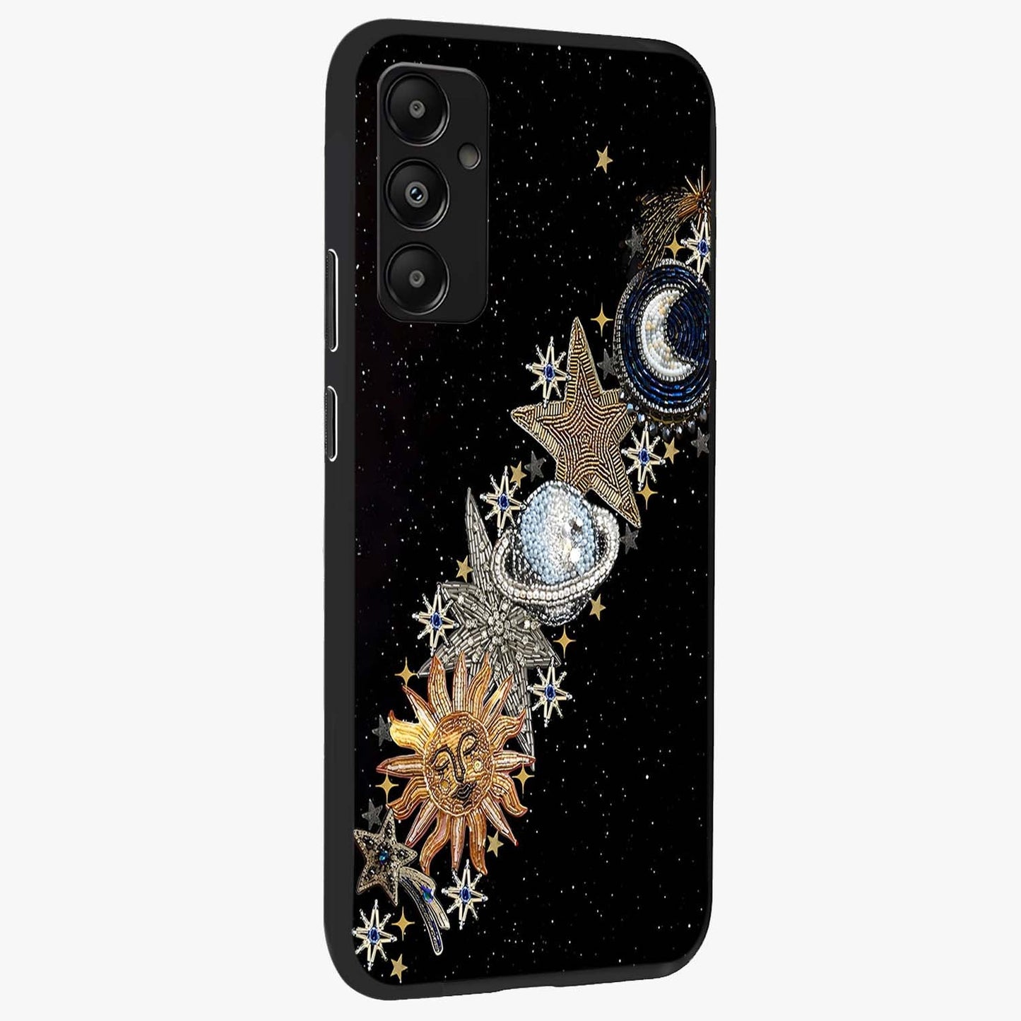 Pearls Universe Object Glass Case upright view showcasing decorative pearl themed artwork with cosmic elegance.