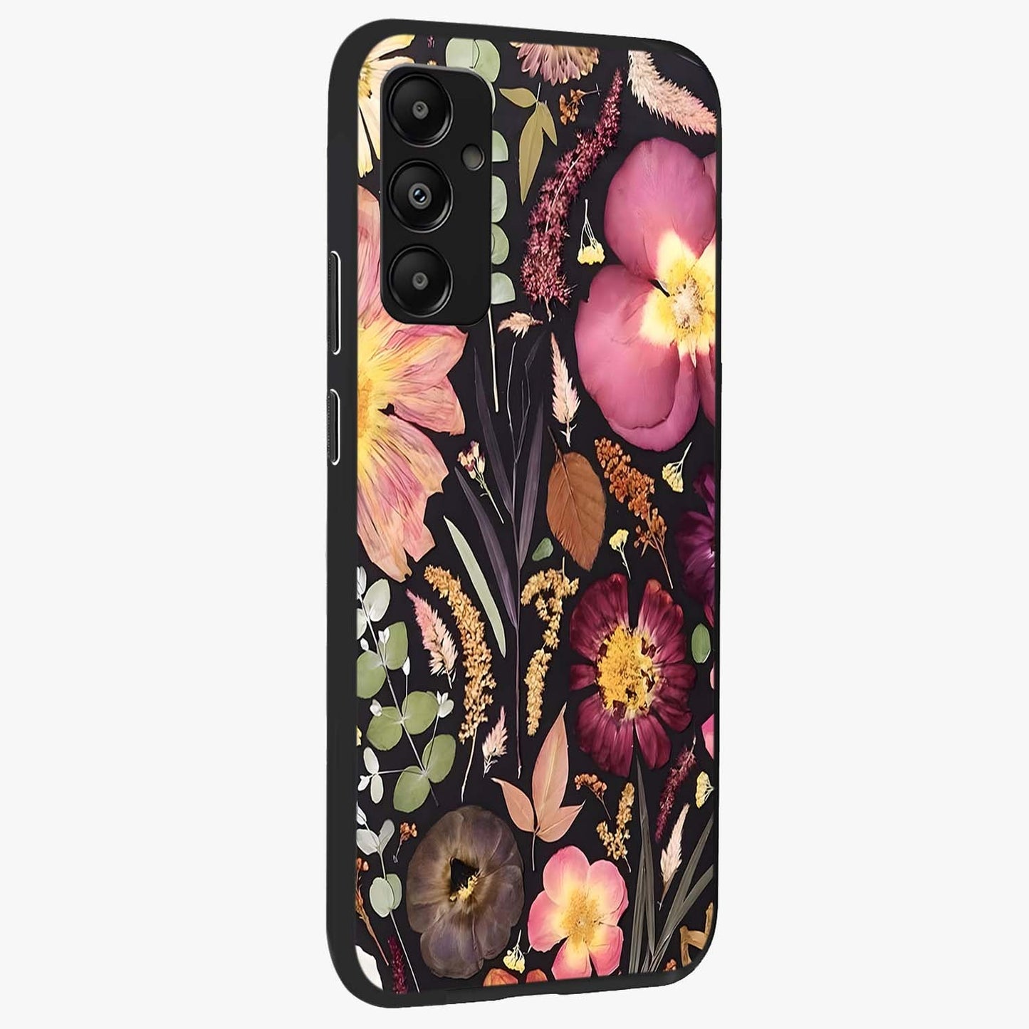 Petal Dream Tapestry Glass Case upright view showcasing detailed floral tapestry artwork with artistic nature theme.