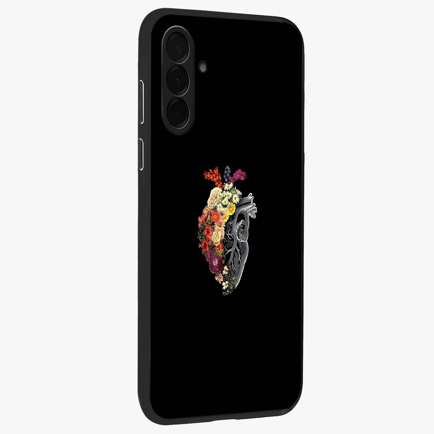 Heart With Flowers Glass Case upright view showcasing decorative heart and floral artwork with sweet romantic theme.