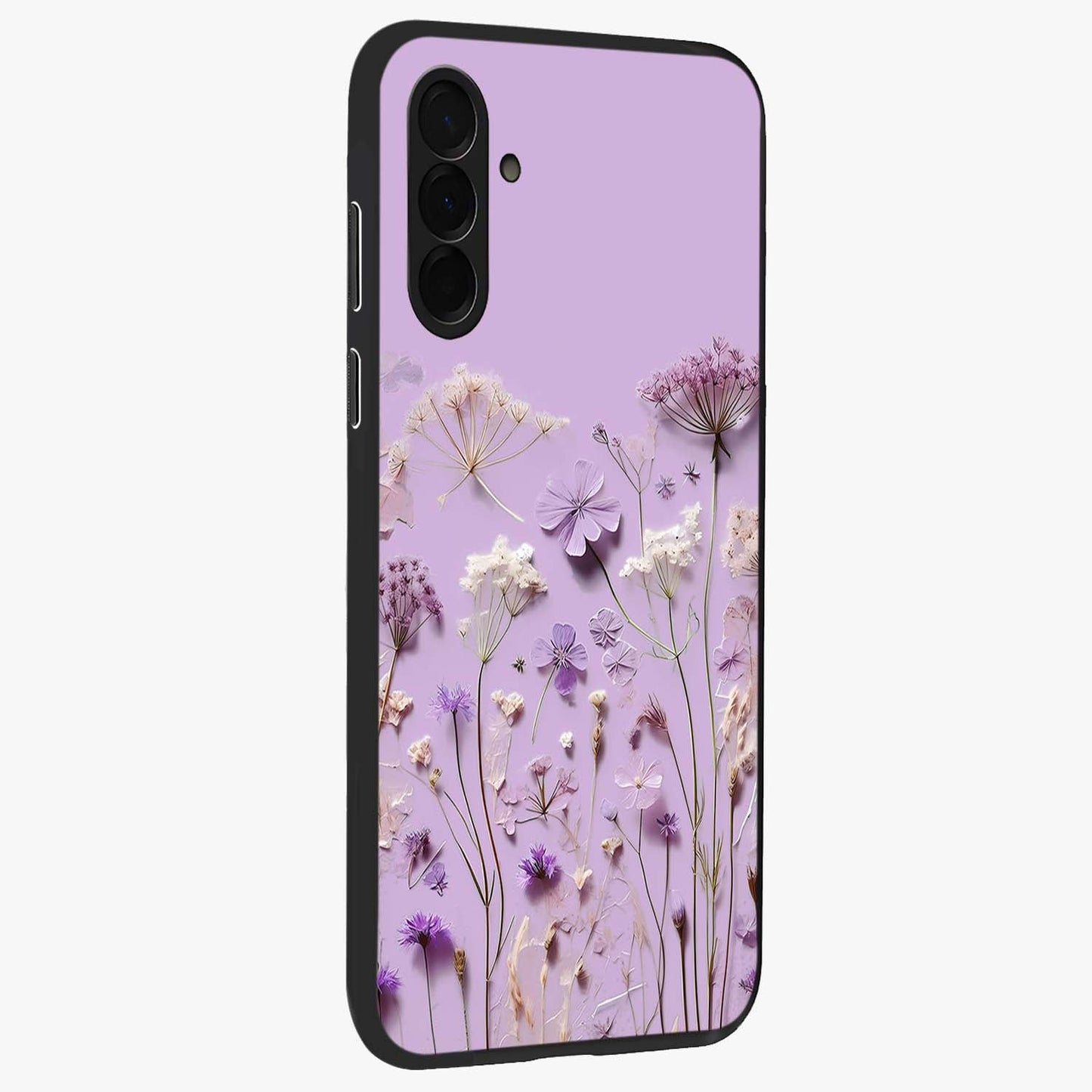 Lavender Blossom Dream Glass Case upright view showcasing delicate lavender blossom artwork with peaceful floral theme.
