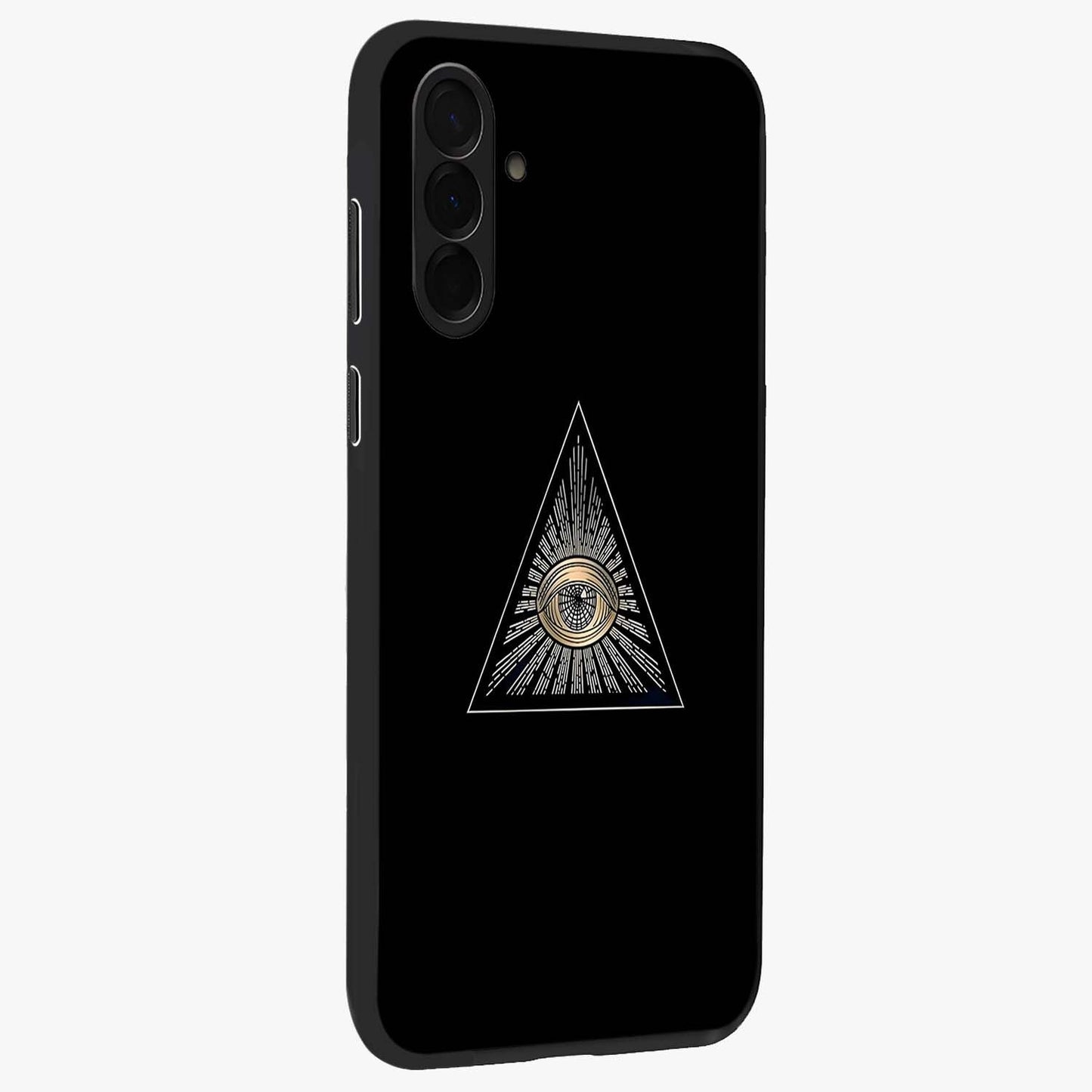 Illuminati Evil Glass Case upright view showcasing striking illuminati artwork with mysterious symbolic theme.