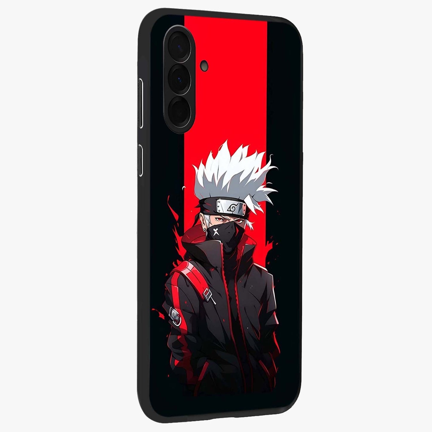 Kakashi Scarlet Shadow Glass Case upright view showcasing intense anime ninja artwork with dark action theme.