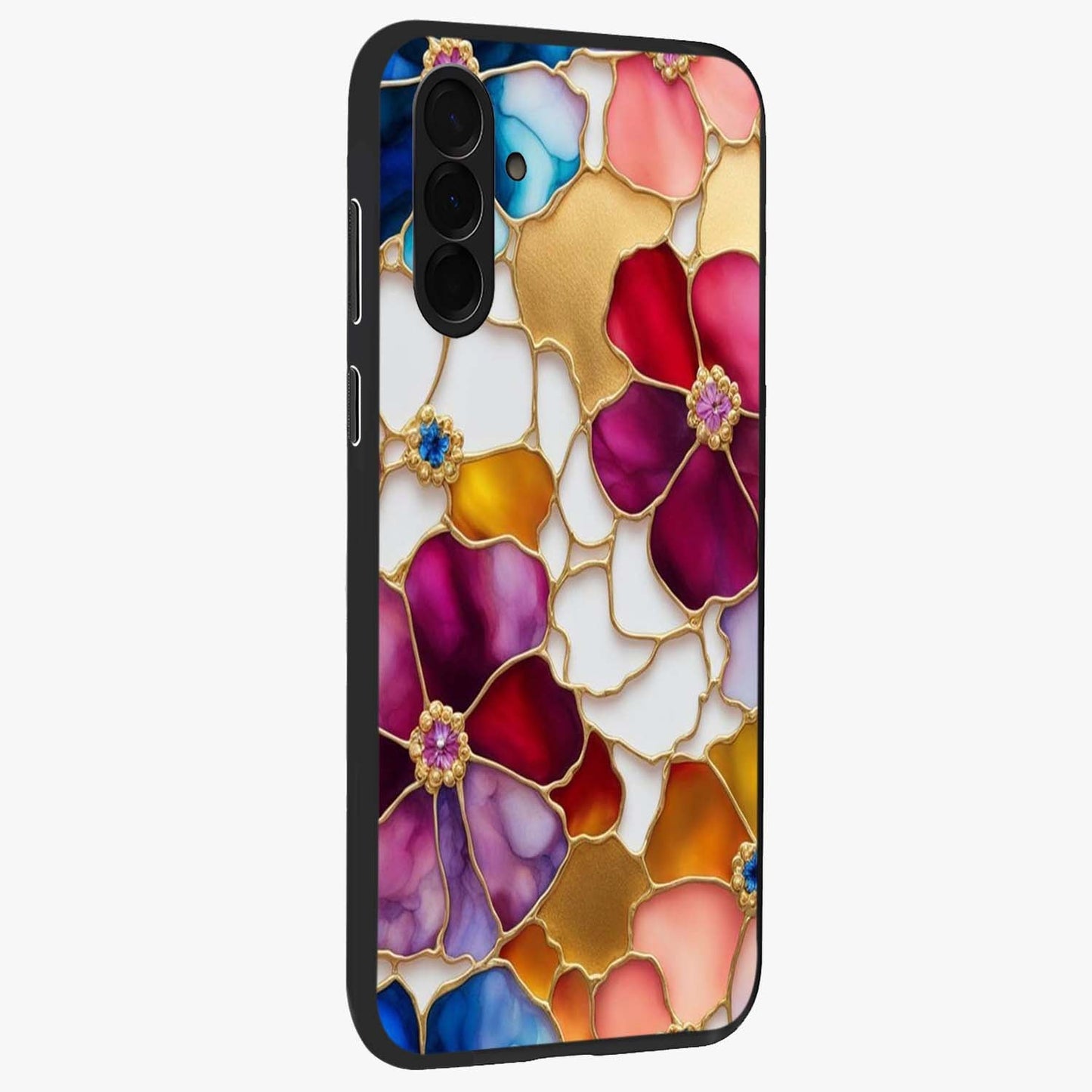 Marble Flower Pattern Glass Case upright view showcasing decorative marble flower artwork with refined style.