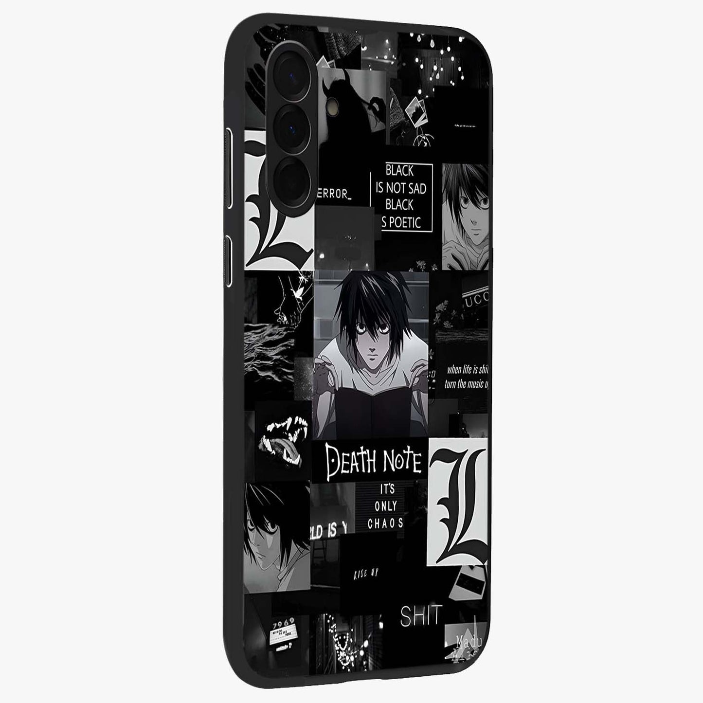 Midnight Chaos Mind Glass Case upright view showcasing expressive abstract artwork with bold dark theme.
