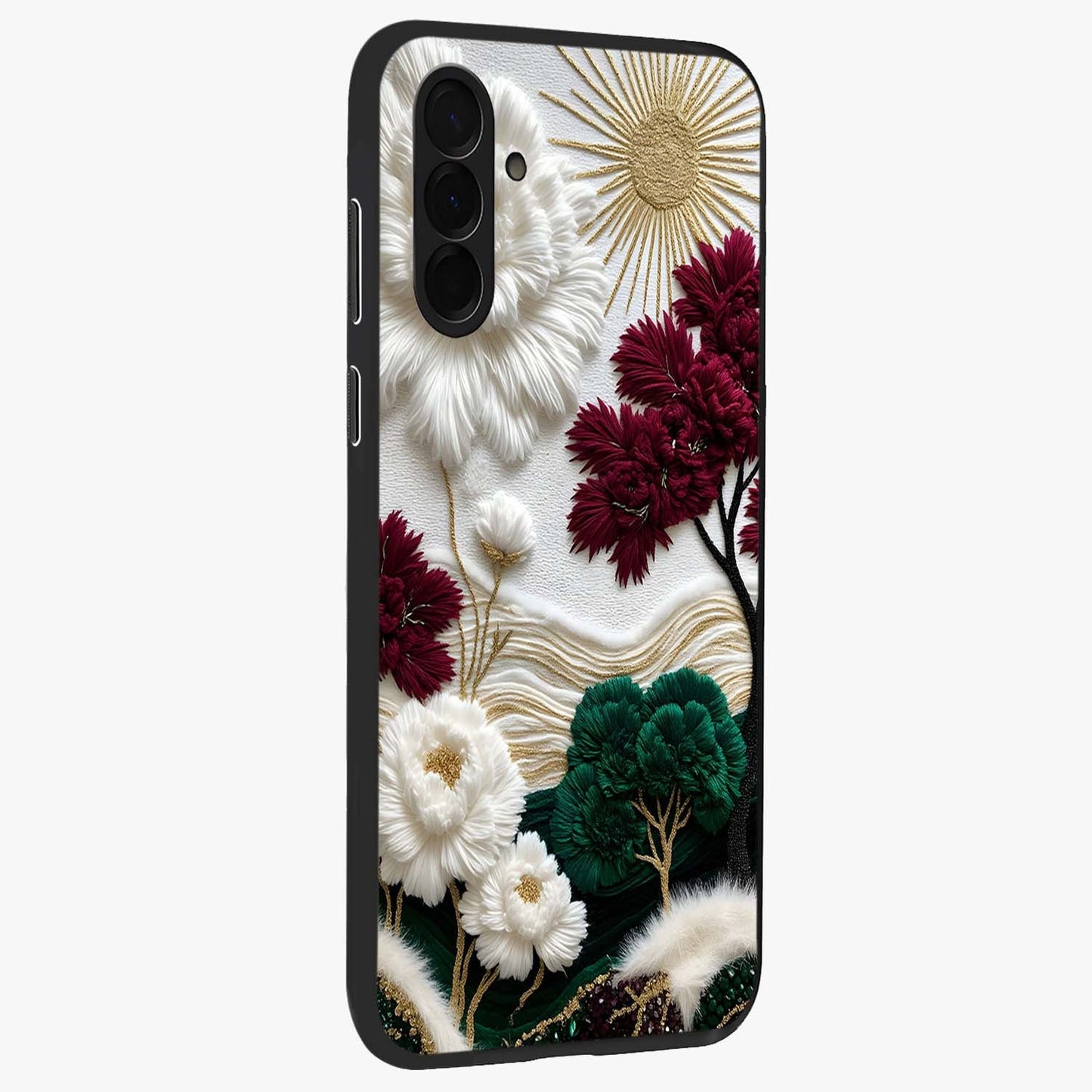 Radiant Bloom Elegance Glass Case upright view showcasing decorative flower artwork with refined botanical theme.