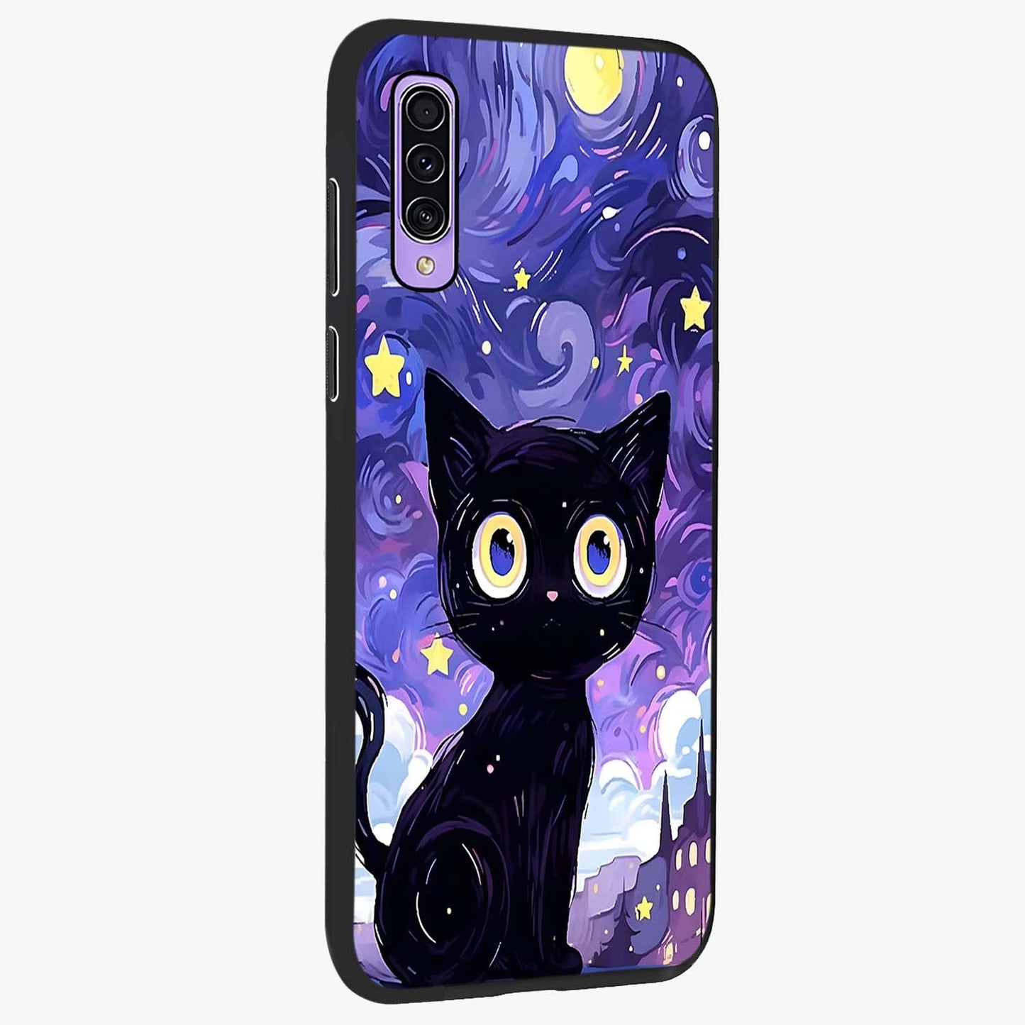 Abstract Cat Art Glass Case upright view showcasing creative feline illustration and aesthetic artistic style.