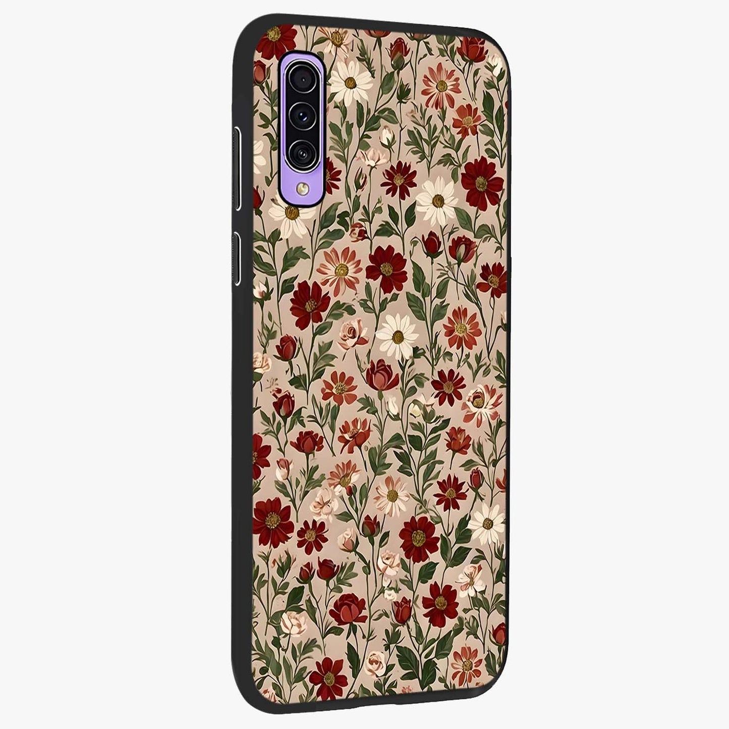 Biege Flower With Leaf Glass Case upright view showcasing delicate beige flower illustration with clean botanical style.