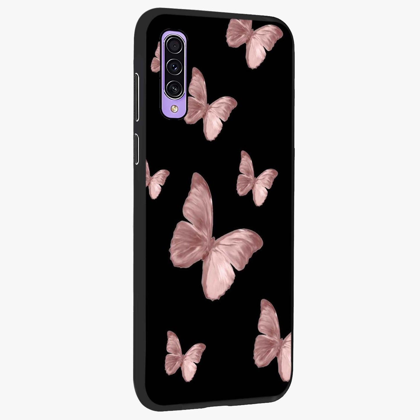 Butterfly Pattern Glass Case upright view showcasing graceful butterfly artwork with soft decorative theme.