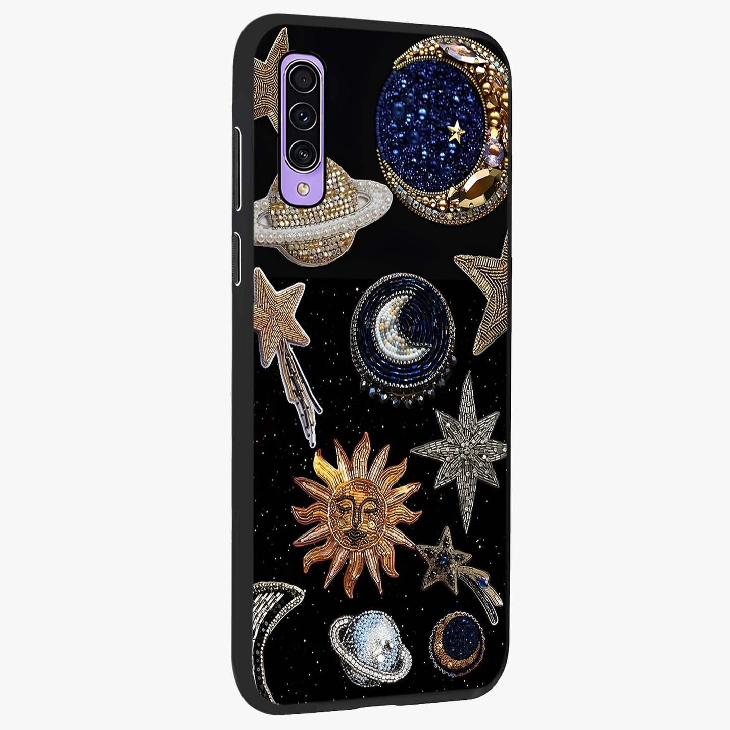 Celestial Gem Constellations Glass Case upright view showcasing cosmic constellation artwork with celestial aesthetic style.