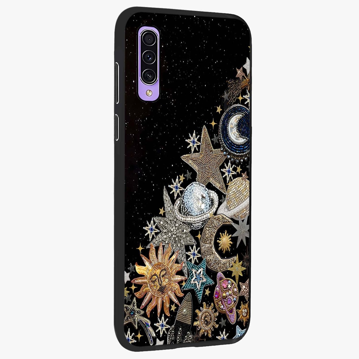 Cosmic Sparkle Dreams Glass Case upright view showcasing glowing cosmic artwork with magical galaxy theme.