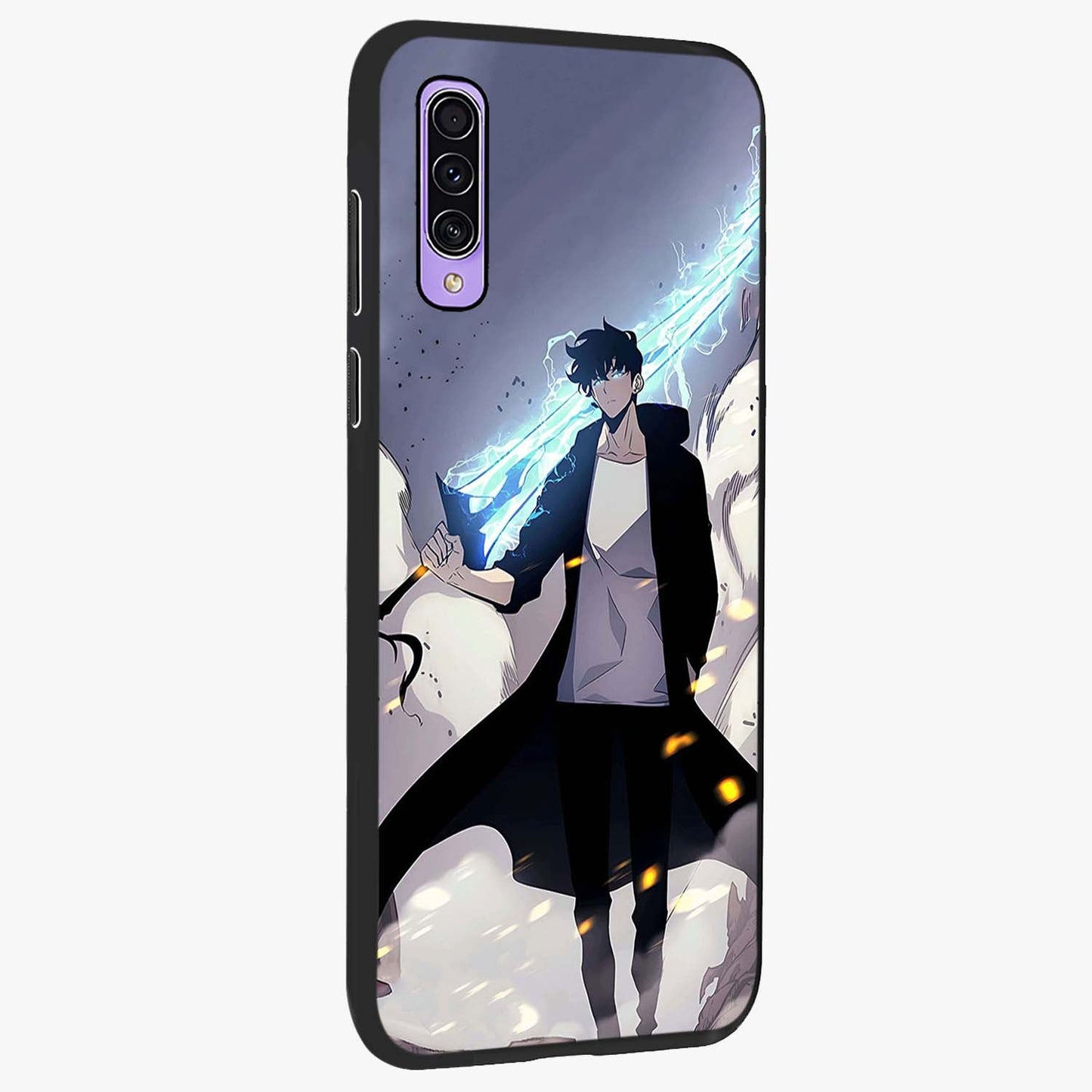 Dark Lightning Anime Warrior Glass Case upright view showcasing dramatic warrior artwork with dark lightning aesthetic.
