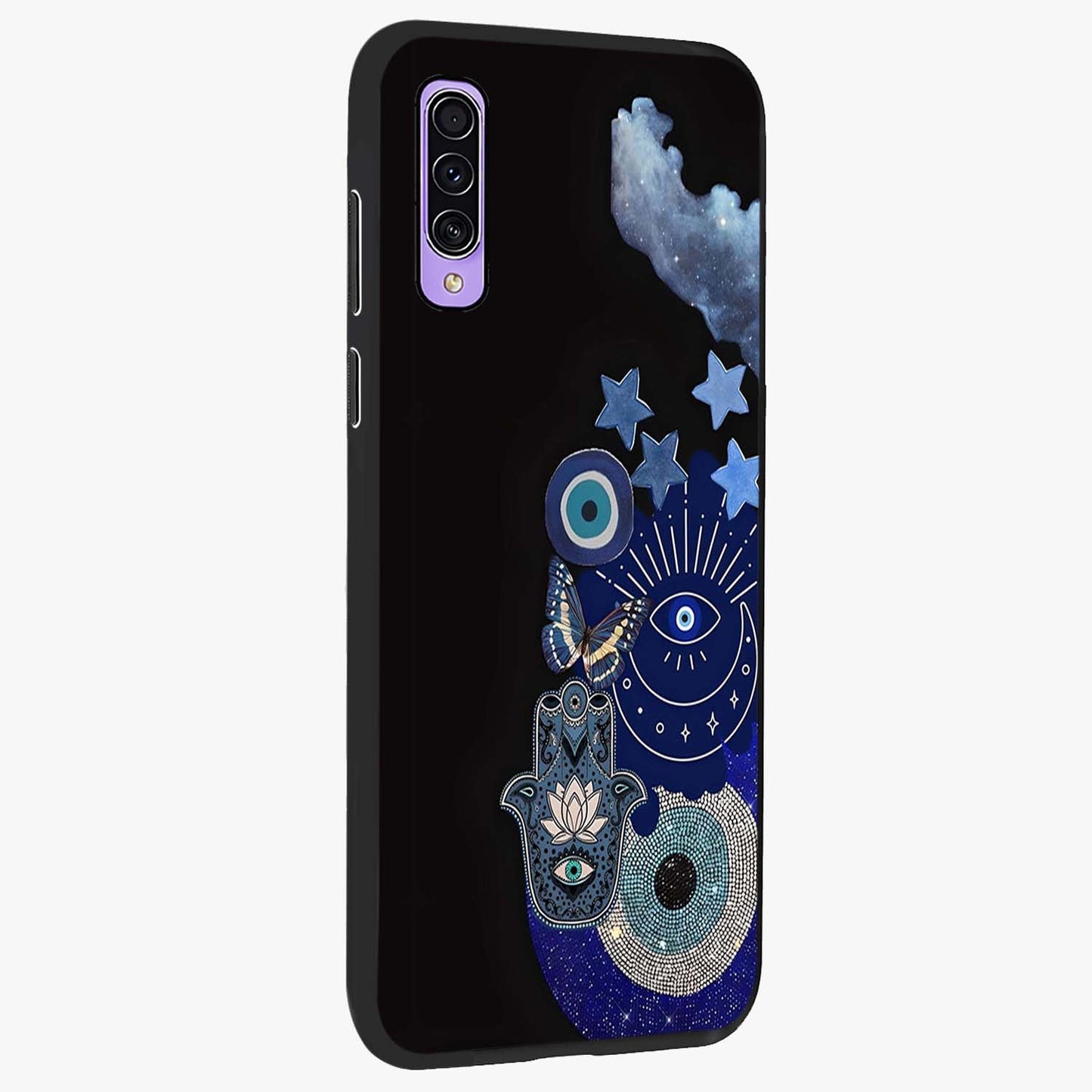 Galactic Charm Cluster Glass Case upright view showcasing glowing cosmic charm artwork with magical celestial style.
