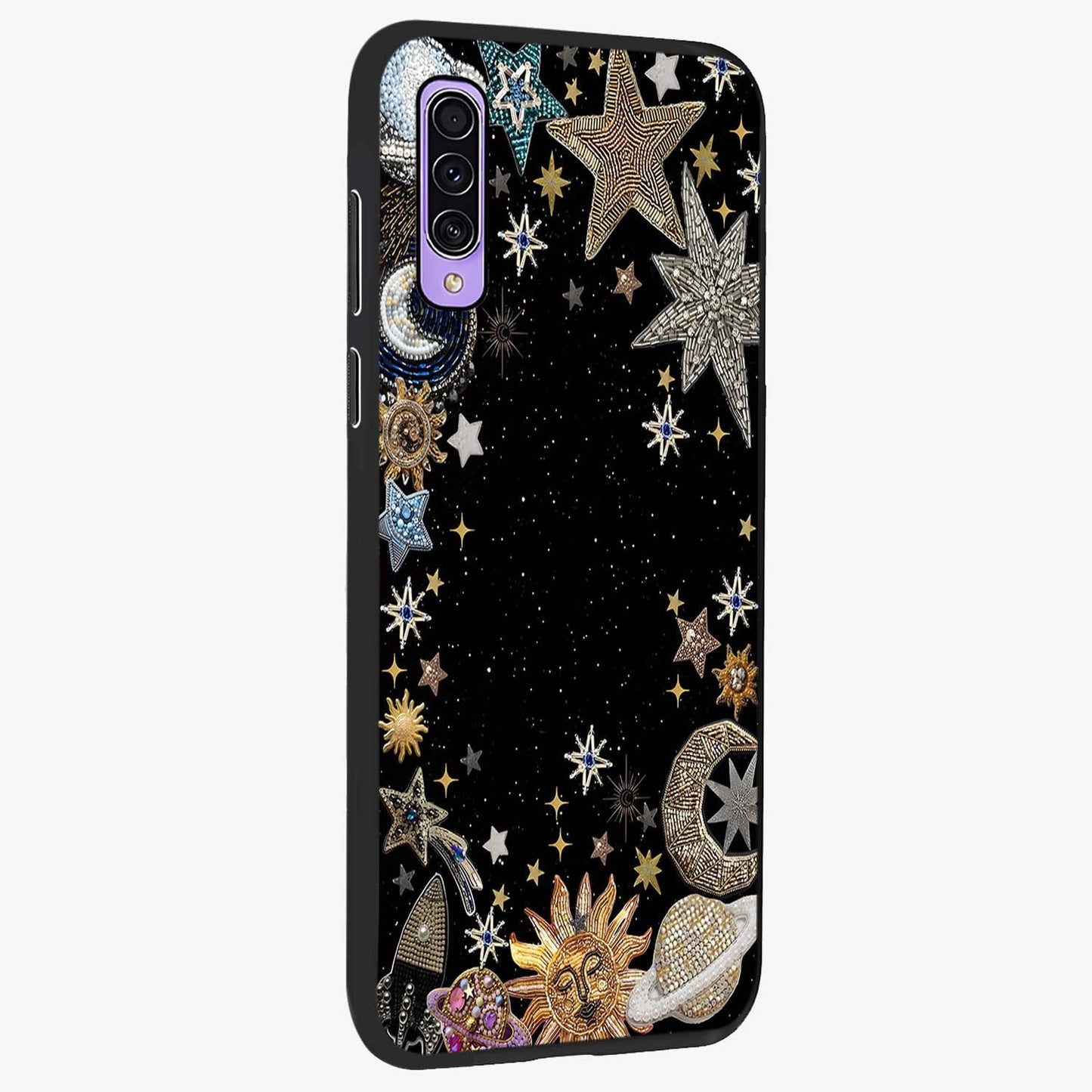 Galactic Jewel Stars Glass Case upright view showcasing glittering star jewel artwork with vibrant galaxy theme.