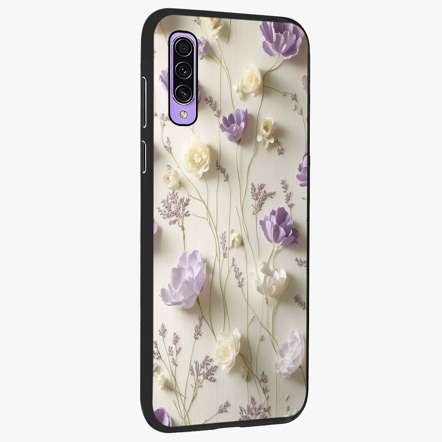 Lilac Breeze Harmony Glass Case upright view showcasing delicate lilac artwork with peaceful floral theme.