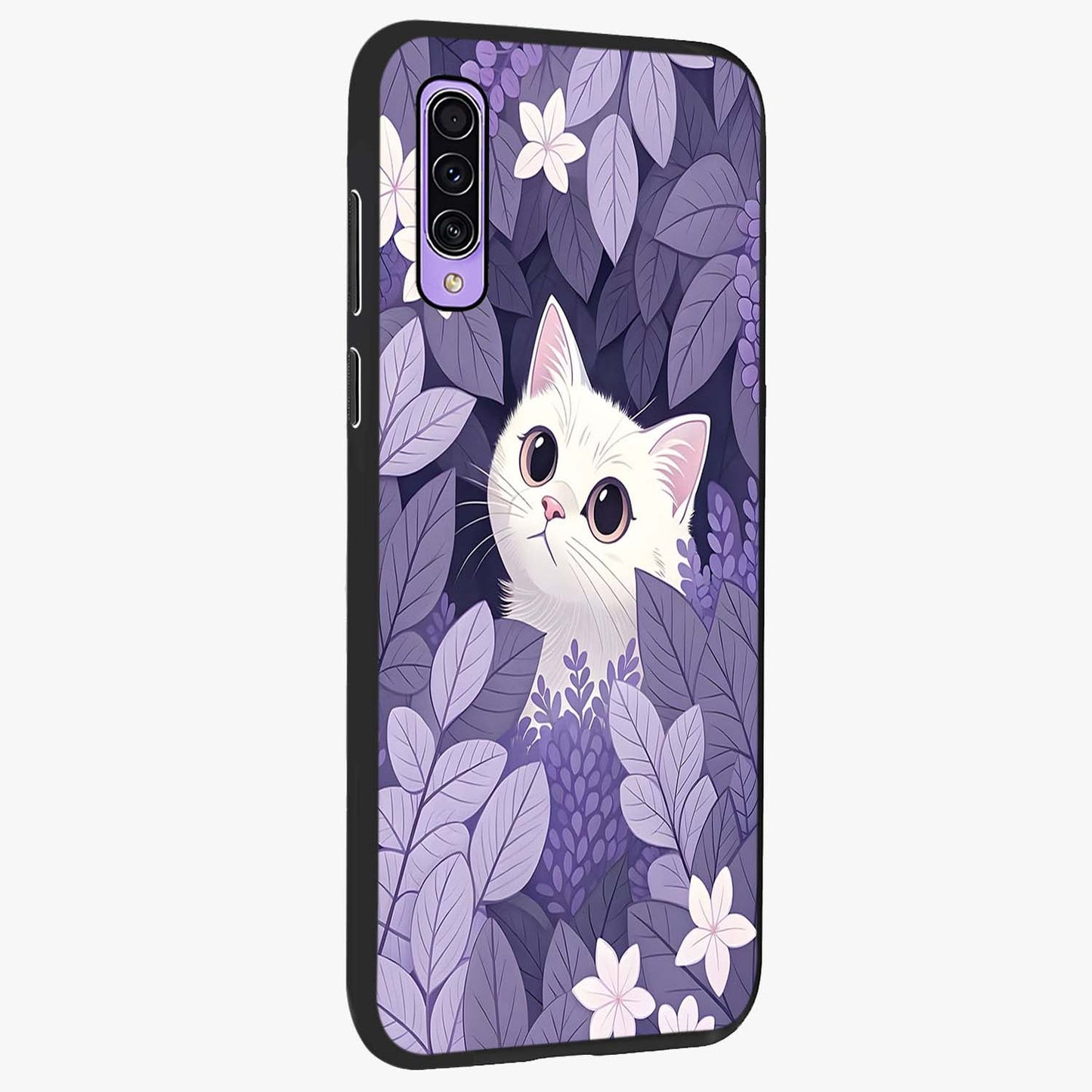 Lilac Hide Peek Cat Glass Case upright view showcasing charming cat artwork with adorable peek theme.